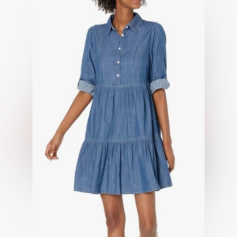 Tommy Hilfiger NWOT Chambray Denim Tierd Spring Summer Dress SIZE 4 Flowy